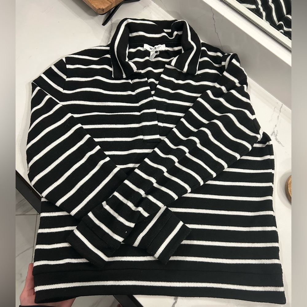 White House Black Market Monochrome Striped Top